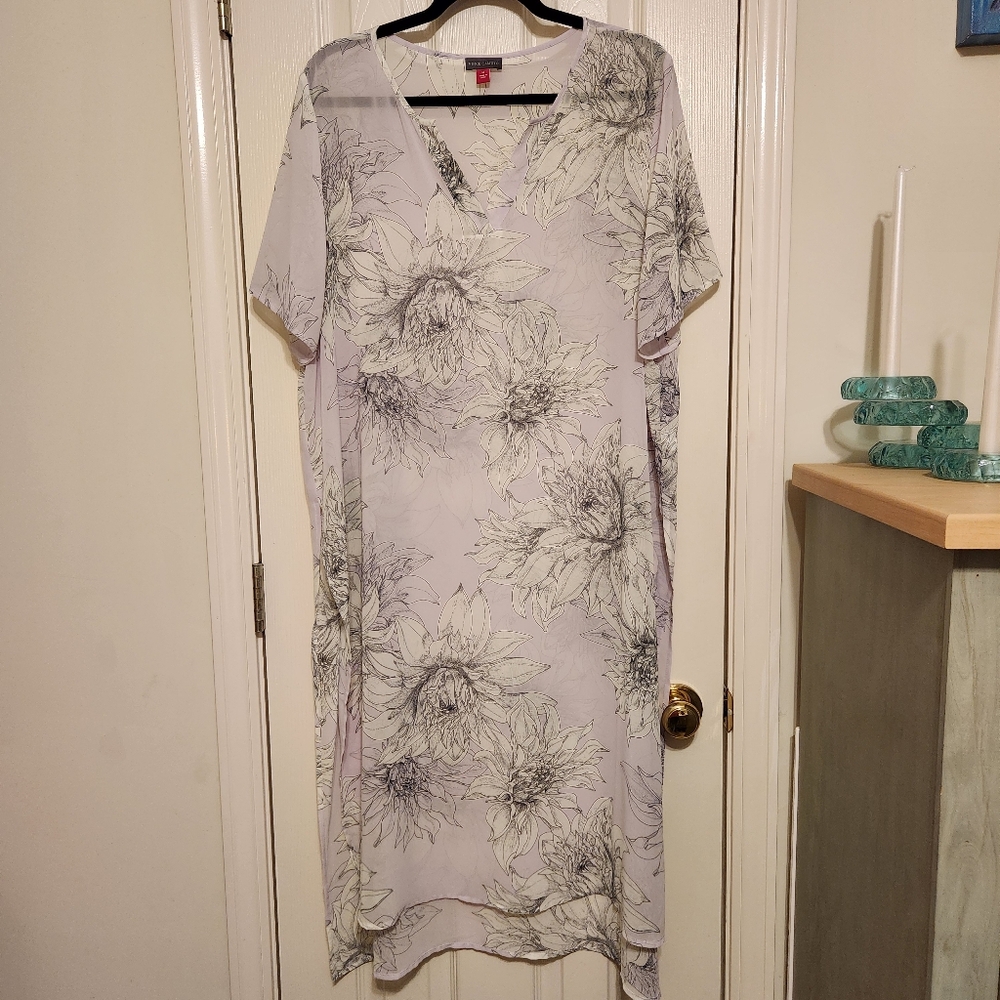 💜Vince Camuto Sheer Purple Floral Side Slit Tunic Or Swimsuit Cover-up Size 1X